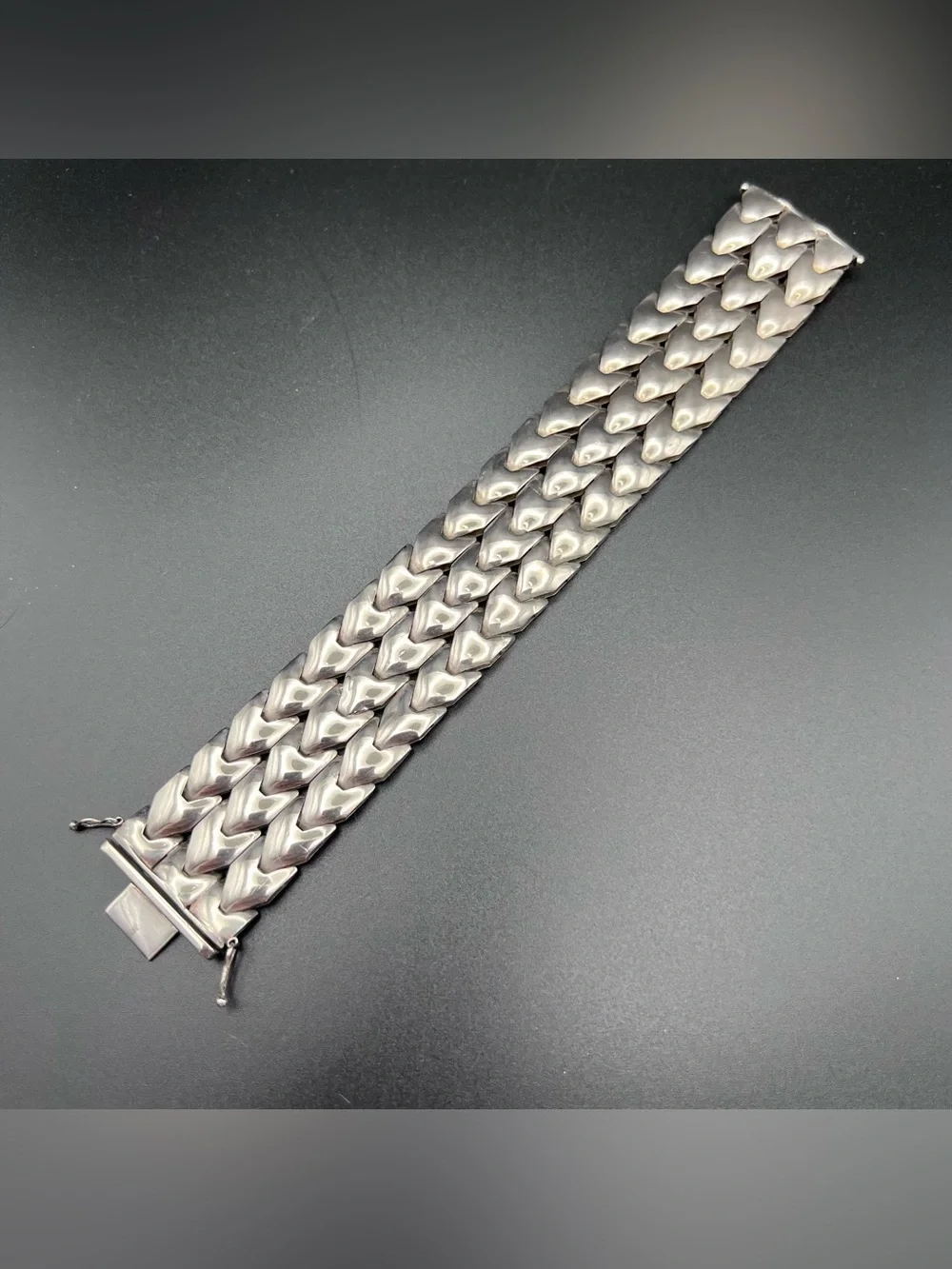 Sterling Silver Modernist Italian Wide Flex Link Bracelet - Picture 4 of 12
